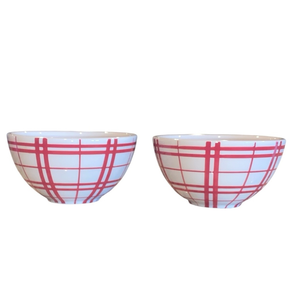 Set of 2 Tidbit Dishes From Euro Ceramica Plaid Polka Dot Red collection